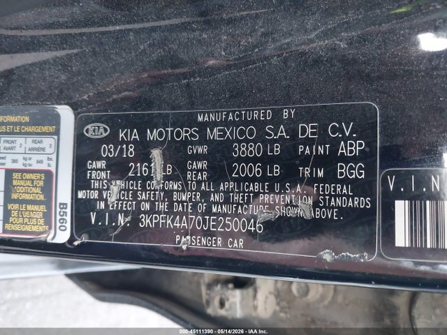KIA FORTE LX 2018 3KPFK4A70JE250046 Image 9