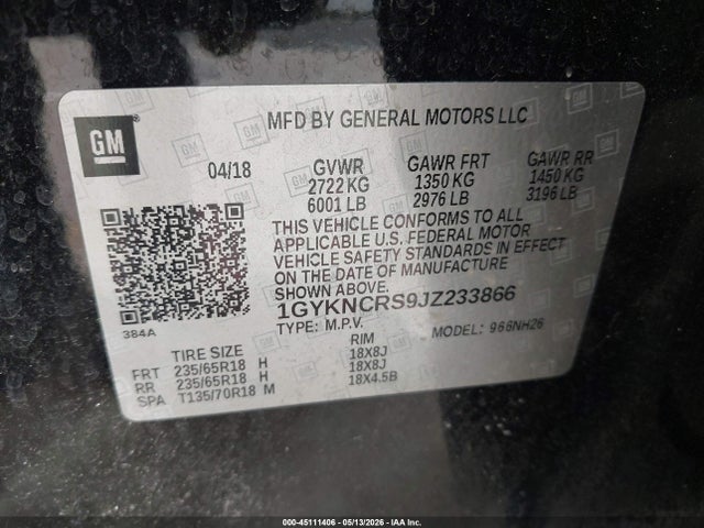 Продажа на аукционе авто 2018 Cadillac Xt5 Luxury, vin: 1GYKNCRS9JZ233866, номер лота: 45111406