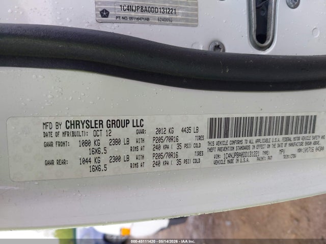 Продаж на аукціоні авто 2013 Jeep Patriot Sport, vin: 1C4NJPBA0DD131221, номер лоту: 45111420