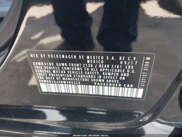 3VWDB7AJ3HM394224 Volkswagen Jetta 1.4t Se