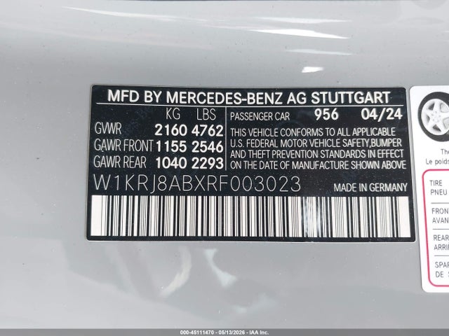 2024 Mercedes-benz Amg Gt 55 მანქანა იყიდება აუქციონზე, vin: W1KRJ8ABXRF003023, აუქციონის ნომერი: 45111470