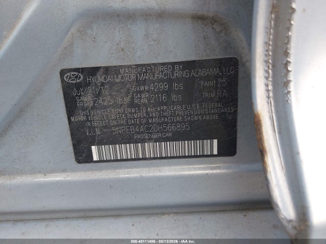 Продаж на аукціоні авто 2013 Hyundai Sonata Gls, vin: 5NPEB4AC2DH566895, номер лоту: 45111486