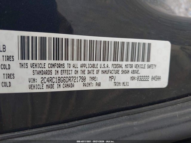 2013 Chrysler Town & Country Touring მანქანა იყიდება აუქციონზე, vin: 2C4RC1BG6DR721790, აუქციონის ნომერი: 45111501
