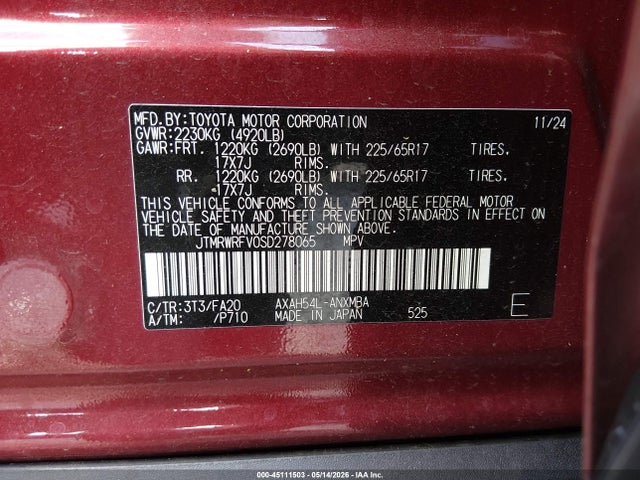 2025 Toyota Rav4 Hybrid Xle მანქანა იყიდება აუქციონზე, vin: JTMRWRFV0SD278065, აუქციონის ნომერი: 45111503