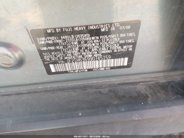 Aukcja sprzedaży 2009 Subaru Forester 2.5x, vin: JF2SH63699G745159, numer aukcji: 45111511