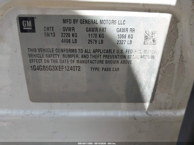 Продаж на аукціоні авто 2014 Buick Lacrosse Leather Group, vin: 1G4GB5G3XEF124072, номер лоту: 45111558