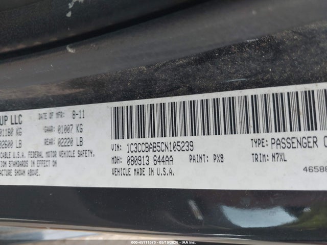 Aukcja sprzedaży 2012 Chrysler 200 Lx, vin: 1C3CCBAB5CN105239, numer aukcji: 45111570
