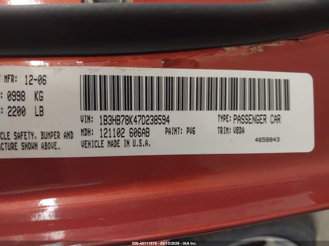 Продаж на аукціоні авто 2007 Dodge Caliber R/t, vin: 1B3HB78K47D238594, номер лоту: 45111575