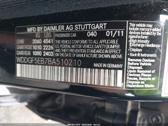 Продажа на аукционе авто 2011 Mercedes-benz C 300 Sport, vin: WDDGF5EB7BA510210, номер лота: 45111578