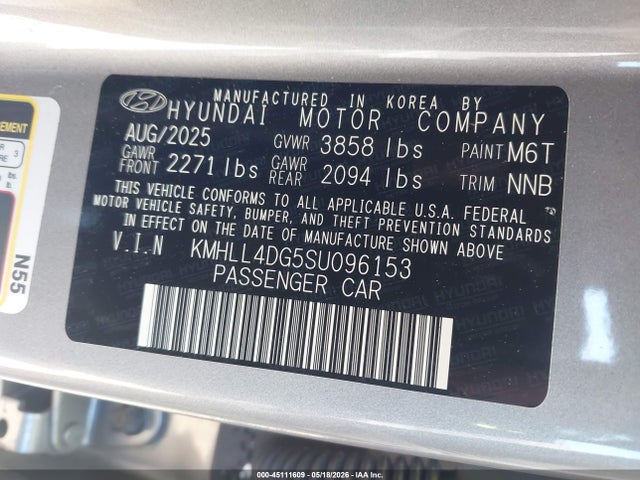 2025 Hyundai Elantra Se მანქანა იყიდება აუქციონზე, vin: KMHLL4DG5SU096153, აუქციონის ნომერი: 45111609