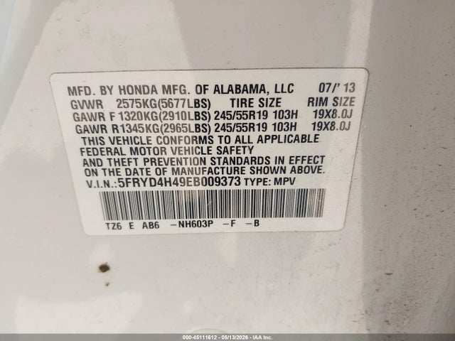 Aukcja sprzedaży 2014 Acura Mdx Technology Package, vin: 5FRYD4H49EB009373, numer aukcji: 45111612
