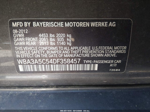 Продажа на аукционе авто 2013 Bmw 328i, vin: WBA3A5C54DF358457, номер лота: 45111616