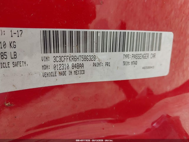 Aukcja sprzedaży 2017 Fiat 500 Pop, vin: 3C3CFFKR6HT586328, numer aukcji: 45111638