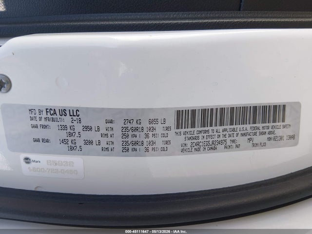 2018 Chrysler Pacifica Touring L Plus მანქანა იყიდება აუქციონზე, vin: 2C4RC1EG5JR234975, აუქციონის ნომერი: 45111647