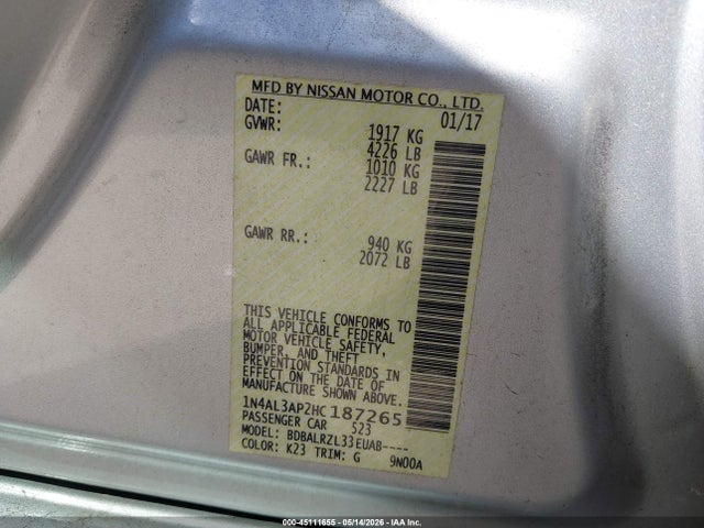 1N4AL3AP2HC187265 Nissan Altima 2.5 Sl
