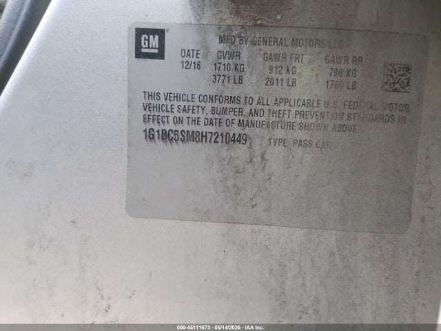 Продаж на аукціоні авто 2017 Chevrolet Cruze Ls Auto, vin: 1G1BC5SM8H7210449, номер лоту: 45111673
