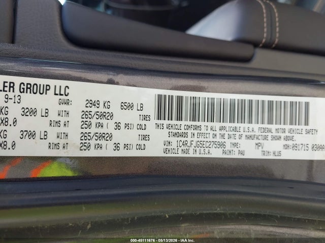 Aukcja sprzedaży 2014 Jeep Grand Cherokee Summit, vin: 1C4RJFJG5EC275906, numer aukcji: 45111676