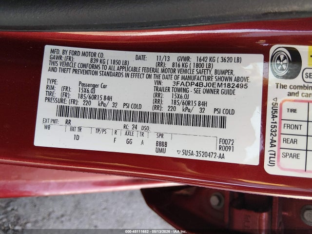 Aukcja sprzedaży 2014 Ford Fiesta Se, vin: 3FADP4BJ0EM182495, numer aukcji: 45111682