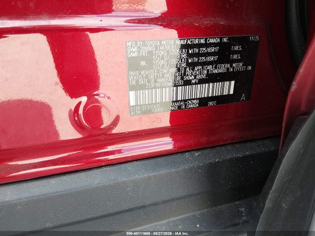 2025 Toyota Rav4 Xle მანქანა იყიდება აუქციონზე, vin: 2T3P1RFV9SW621593, აუქციონის ნომერი: 45111686