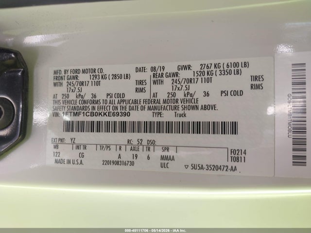 1FTMF1CB0KKE69390 Ford F-150 Xl