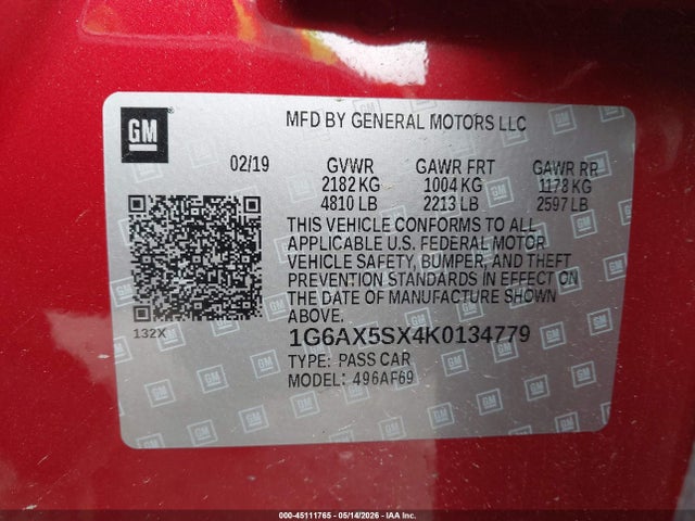 Продаж на аукціоні авто 2019 Cadillac Cts Luxury, vin: 1G6AX5SX4K0134779, номер лоту: 45111765