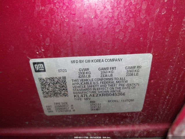 45111766 :رقم المزاد ، KL47LAE2XRB045366 vin ، 2024 Buick Envista Preferred Fwd مزاد بيع