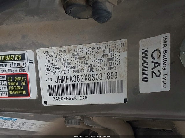 Продажа на аукционе авто 2008 Honda Civic Hybrid, vin: JHMFA362X8S031899, номер лота: 45111773