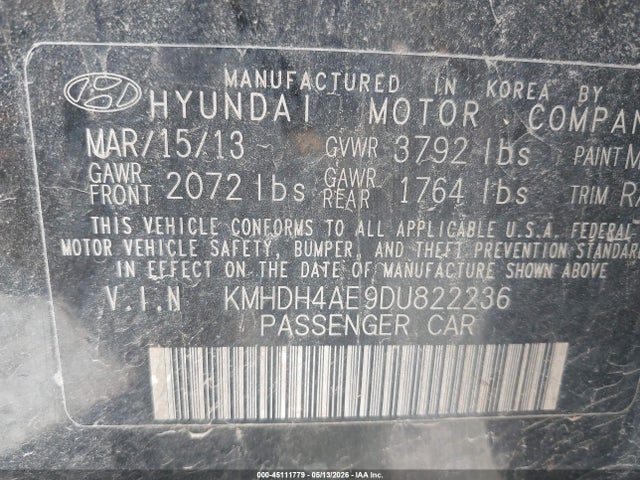 Aukcja sprzedaży 2013 Hyundai Elantra Gls, vin: KMHDH4AE9DU822236, numer aukcji: 45111779