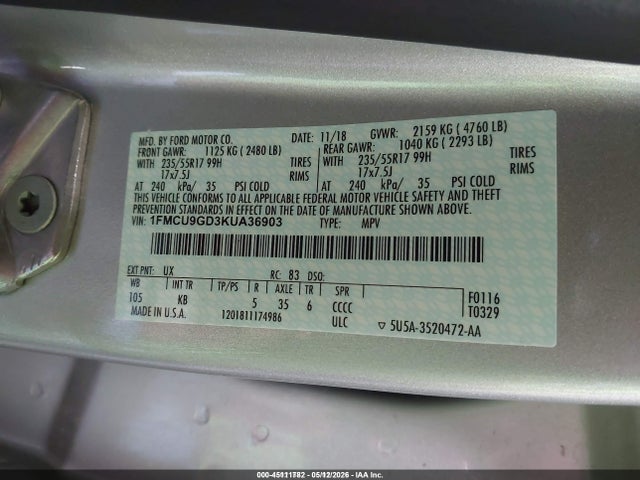 Ford ESCAPE SE 2019 1FMCU9GD3KUA36903 Image 9