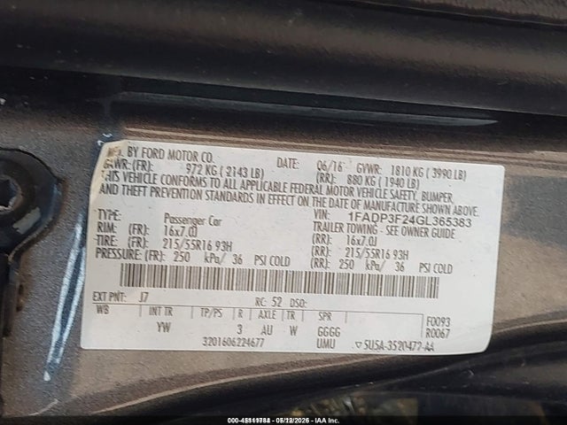 Ford FOCUS SE 2016 1FADP3F24GL365383 Image 9