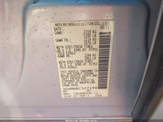 Продажа на аукционе авто 2012 Nissan Xterra S, vin: 5N1AN0NU8CC527199, номер лота: 45111796