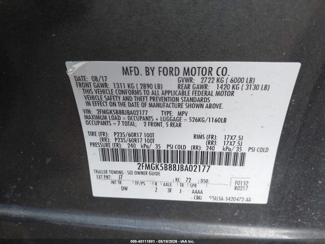 Ford FLEX SE 2018 2FMGK5B88JBA02177 Image 9