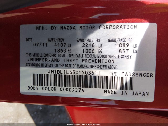 2012 Mazda Mazda3 S Touring მანქანა იყიდება აუქციონზე, vin: JM1BL1L65C1503611, აუქციონის ნომერი: 45111807