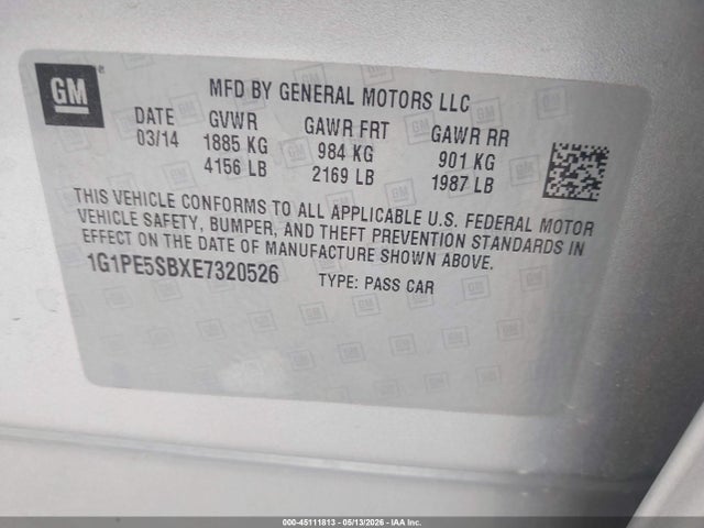 Aukcja sprzedaży 2014 Chevrolet Cruze 2lt Auto, vin: 1G1PE5SBXE7320526, numer aukcji: 45111813