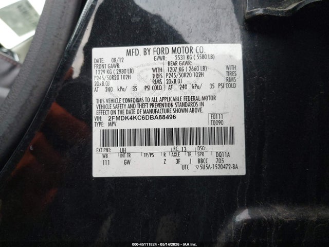 Продажа на аукционе авто 2013 Ford Edge Limited, vin: 2FMDK4KC6DBA88496, номер лота: 45111824