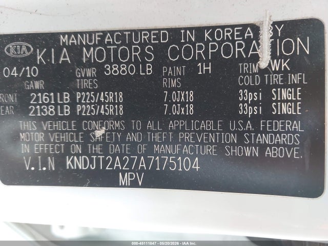 2010 Kia Soul + მანქანა იყიდება აუქციონზე, vin: KNDJT2A27A7175104, აუქციონის ნომერი: 45111847