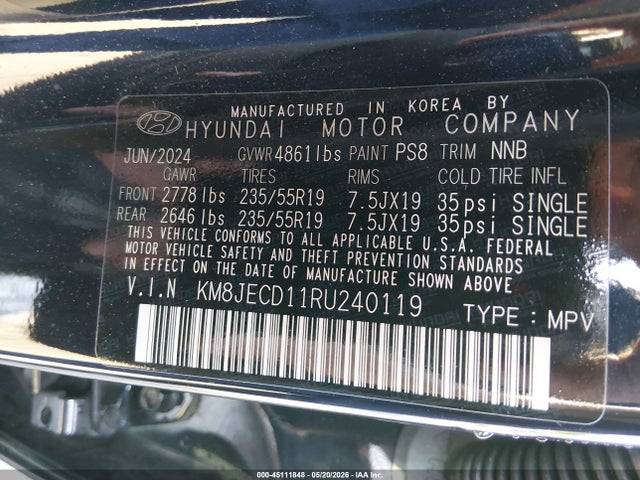 Aukcja sprzedaży 2024 Hyundai Tucson Hybrid Limited, vin: KM8JECD11RU240119, numer aukcji: 45111848