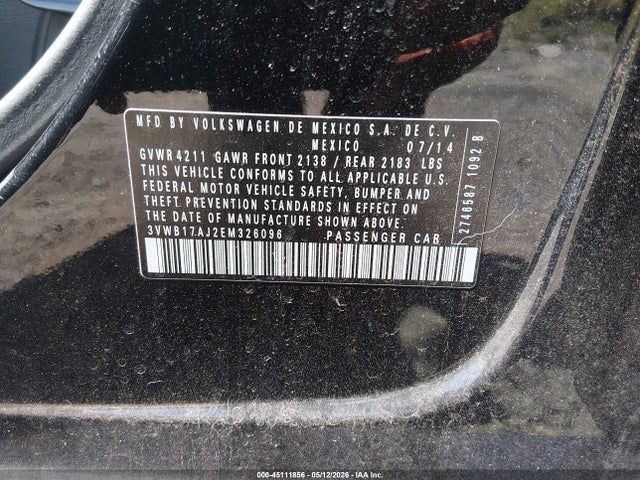 Aukcja sprzedaży 2014 Volkswagen Jetta 1.8t Se, vin: 3VWB17AJ2EM326096, numer aukcji: 45111856