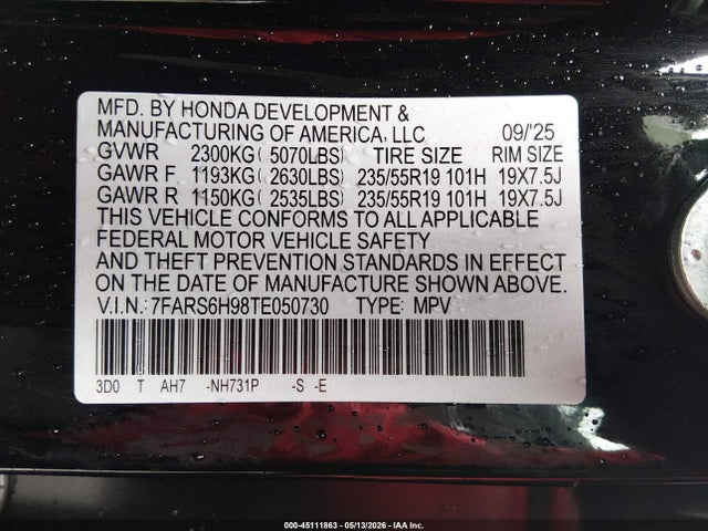 Aukcja sprzedaży 2026 Honda Cr-v Hybrid Awd Sport Touring, vin: 7FARS6H98TE050730, numer aukcji: 45111863