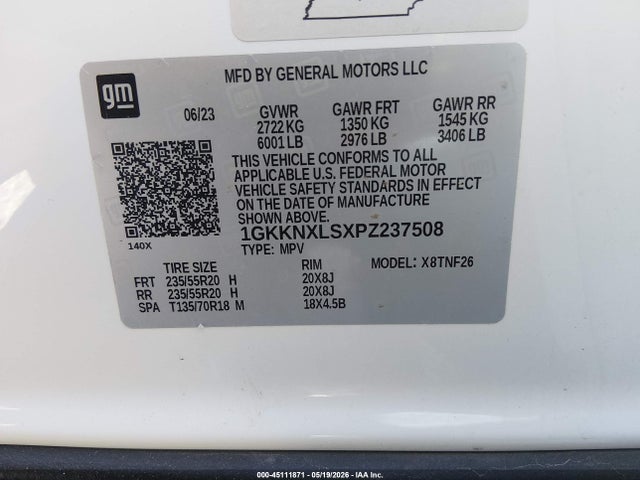 Aukcja sprzedaży 2023 Gmc Acadia Awd Denali, vin: 1GKKNXLSXPZ237508, numer aukcji: 45111871