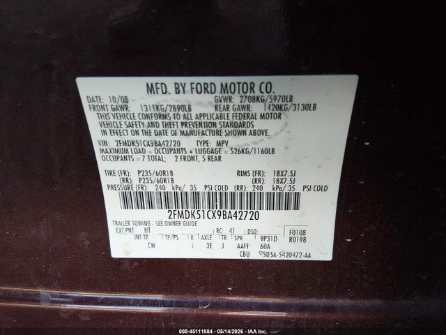 Aukcja sprzedaży 2009 Ford Flex Se, vin: 2FMDK51CX9BA42720, numer aukcji: 45111884