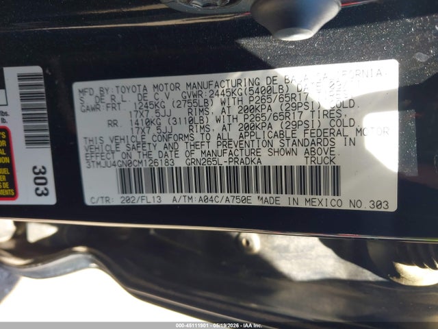 Продажа на аукционе авто 2012 Toyota Tacoma Prerunner V6, vin: 3TMJU4GN0CM126183, номер лота: 45111901