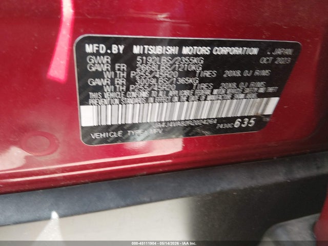 Aukcja sprzedaży 2024 Mitsubishi Outlander Se 2.5 S-awc, vin: JA4J4VA82RZ024264, numer aukcji: 45111904