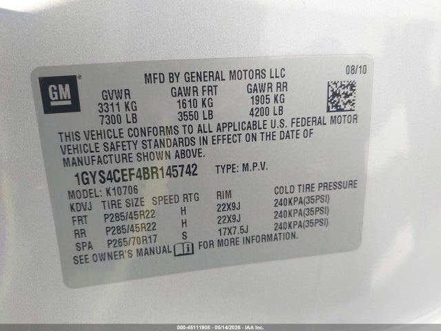 Aukcja sprzedaży 2011 Cadillac Escalade Premium, vin: 1GYS4CEF4BR145742, numer aukcji: 45111908