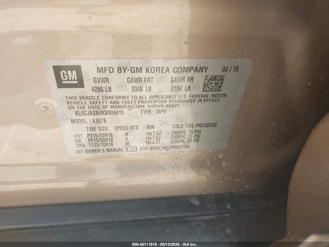 Продаж на аукціоні авто 2019 Buick Encore Fwd Preferred, vin: KL4CJASB4KB906815, номер лоту: 45111919