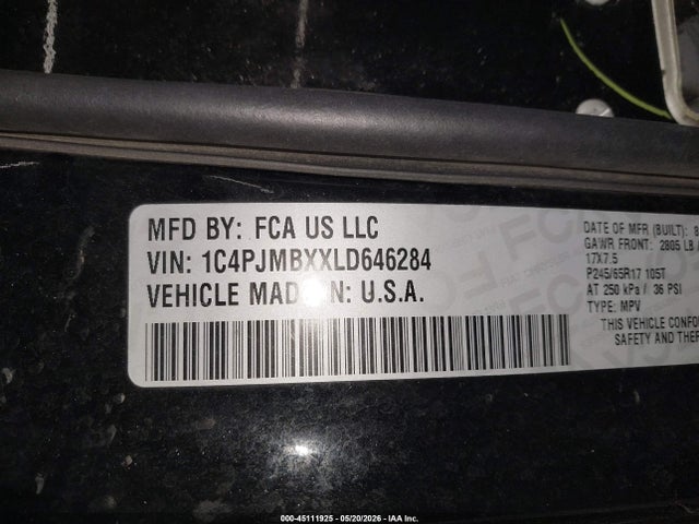 Aukcja sprzedaży 2020 Jeep Cherokee Trailhawk 4x4, vin: 1C4PJMBXXLD646284, numer aukcji: 45111925