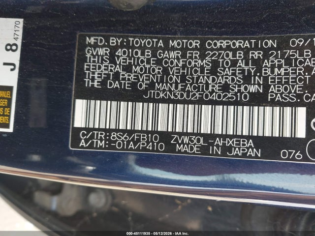 Toyota Prius Three 2015 JTDKN3DU2F0402510 Image 9