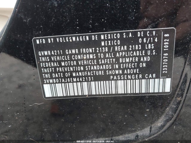 Продаж на аукціоні авто 2014 Volkswagen Jetta 1.8t Se, vin: 3VWB07AJ6EM442131, номер лоту: 45111936