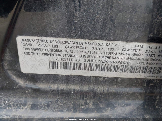Aukcja sprzedaży 2011 Volkswagen Jetta Sportwagen 2.0l Tdi, vin: 3VWPL7AJ9BM676935, numer aukcji: 45111953
