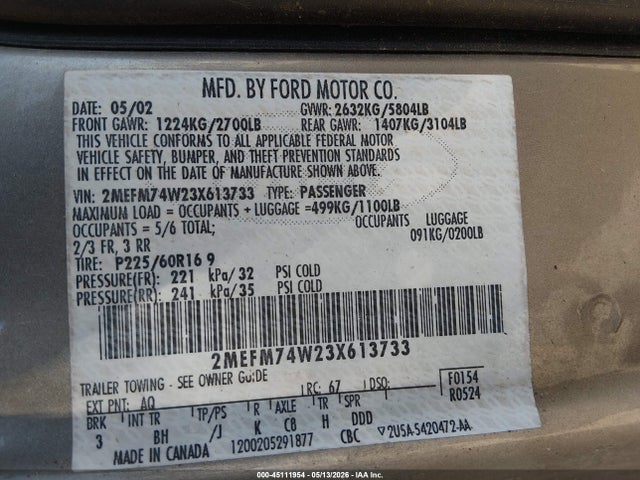 Продажа на аукционе авто 2003 Mercury Grand Marquis Gs, vin: 2MEFM74W23X613733, номер лота: 45111954
